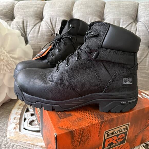 Timberland Pro Composite Toe Black Leather Work Boots Men’s 11.5 Wide NEW - Picture 1 of 10